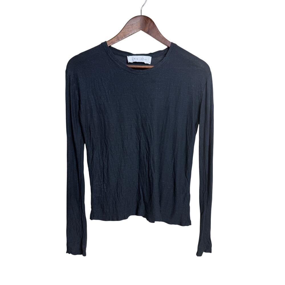IRO Jeans Callie Black Silk Blend Long Sleeve Sheer Crew Neck Top S